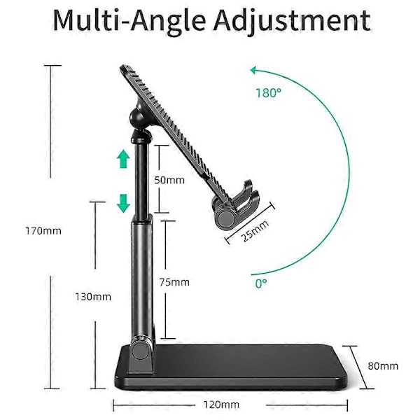 Dobbelt Foldbar Stand, Justerbar Højde til Pro Stand Udtrækkelig Solid Desktop Stand Holder Dock Sort