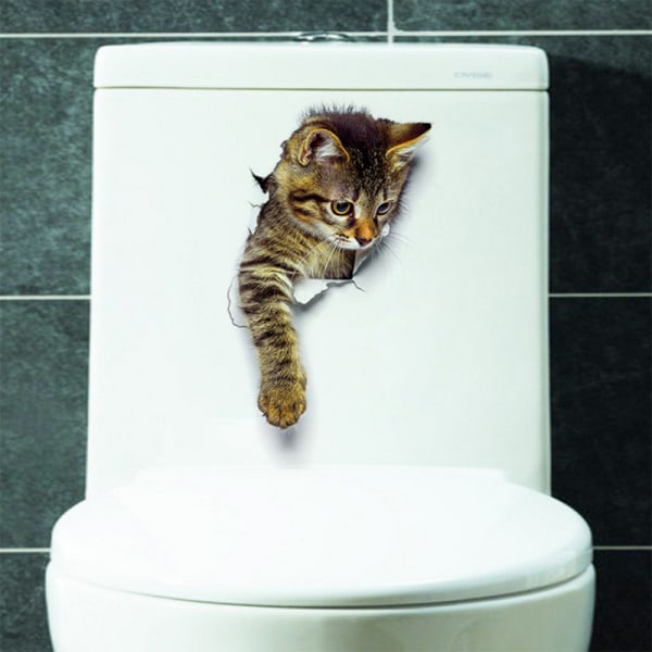 /#/6pcs 3D Cute Cat Decorative Bathroom Wall Stickers Broken Kitten Wall Decor for Decorating Bedroom Bathroom/#/