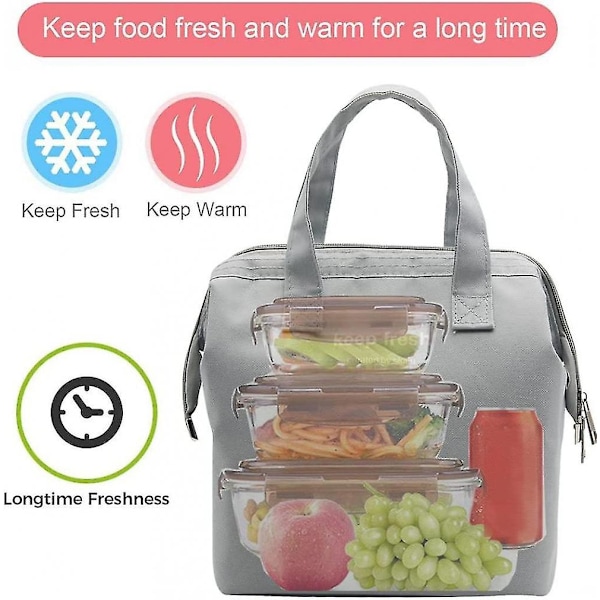 Isolerad Lunchväska Enkel Bento Kylväska Lunch Tote Väska För Lunchlåda För Kvinnor Män Vuxna Picknick Arbete Vandring Strand (grå)