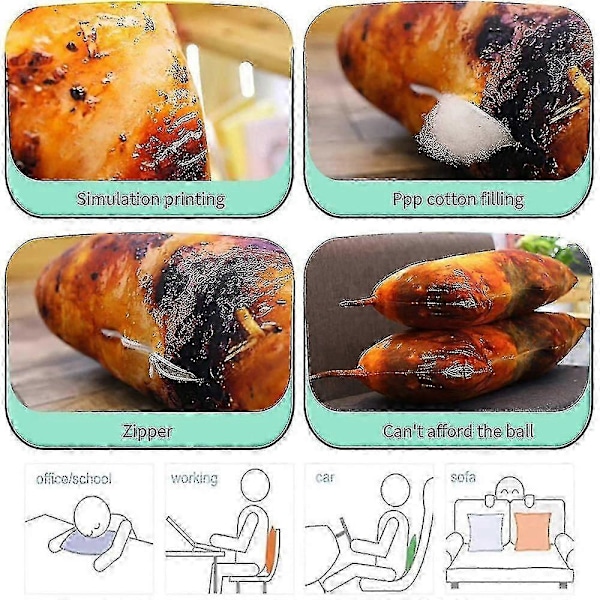 3D Simulation Mad Sofa Pude Blød Lændestøtte Plys Legetøj Pude Plys Fyldt 18cm