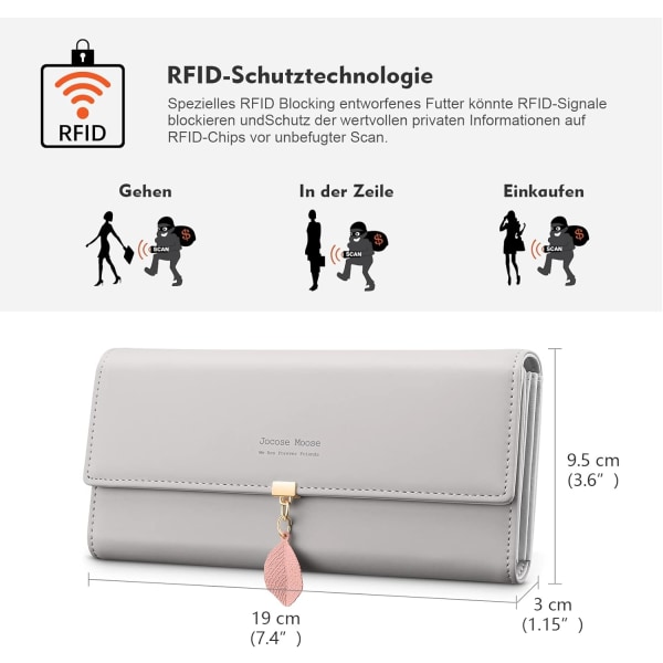 Grå - Damplånbok Läder, Myntplånbok Stor Checkhäftehållare
