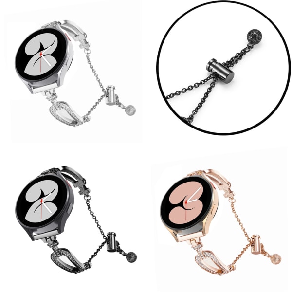 Udskiftningsrem (sort) til Galaxy Watch 5/Watch 4, rustfrit stål