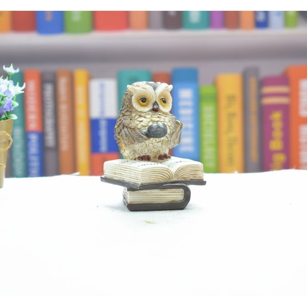 /#/2pcs Owl Figurines Owl Reading Book Statue Animal Sculptures/#/