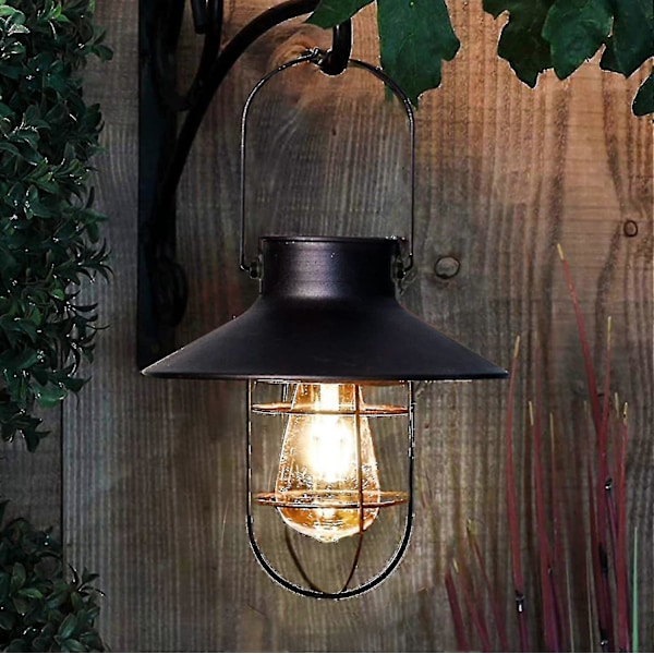 Solcellelykt Utendørs Hengende Lys Metall Solcellelampe Med Varm Hvit Edison Pære Design For Hage, L Størrelse