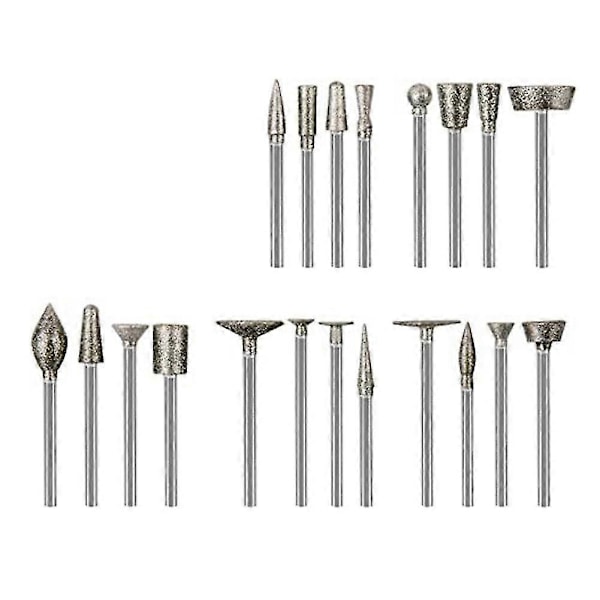 Stenristningsset Diamantstift, 20 st Poleringskit Roterande Verktygstillbehör med 1/8\" Skaft För Ristning