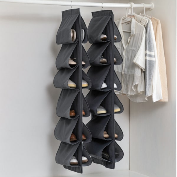 #2 kenkien säilytyspussin pakkaus - 12 oven yläpuolella olevaa taskua - Taitettava kenkäkaappien ripustamista varten koukuilla#