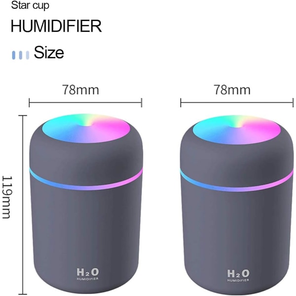 300ml Luftfukter, Mini Bil Luftfukter, Aromaterapi Diffuser, Fargerik