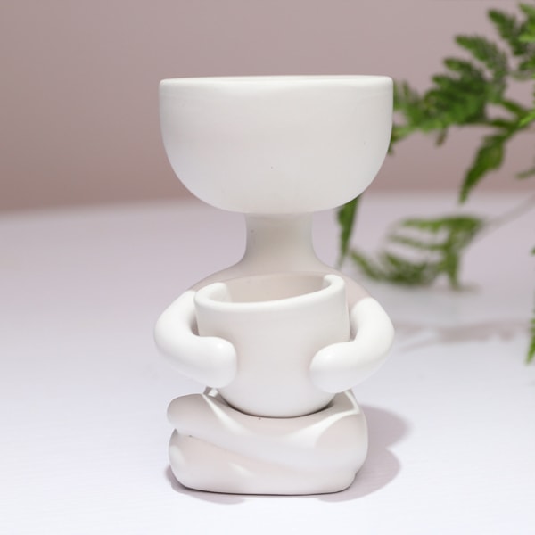 *Ceramic Flower Pot Portrait Flower Pot Tabletop Succulent Cactus Humanoid Vase Desktop Flower Stand Black Plant Container 6X6x10cm (White)*