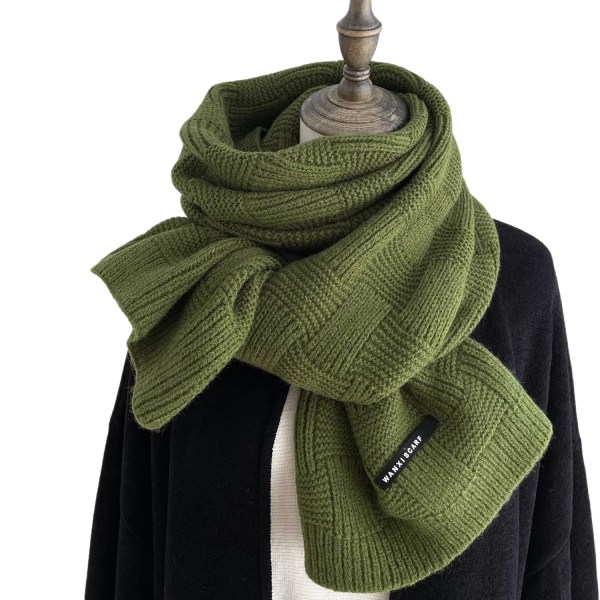 #Ensfarget skjerf, fortykket varmt sjal om vinteren, mørkegrønt#
