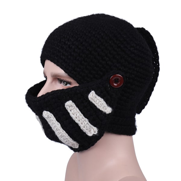/#/Romersk ridder strikket sort hat vinter gladiator maske cap håndlavet/#/