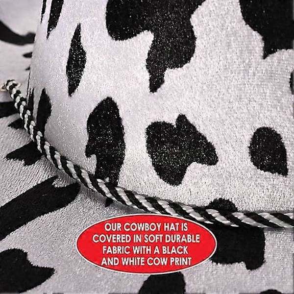 Cowboyhat med ko-print til mænd, hvidt/sort tema, til western-temaer og det vilde vesten
