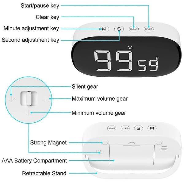 Digital Kökstimer, Digital Timer Äggklocka, Digital Kökstimer, Stoppur, Väckarklocka, för Lärande, Matlagning, Sport