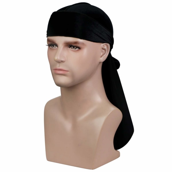 #(Sort) Fløjl Bandana med ekstra lang hale og brede stropper#