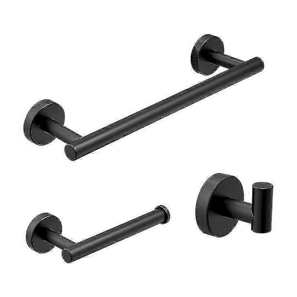 Set med 3 badrumstillbehör, 40 cm handdukshållare, toalettpappershållare, krok för badrockar, matt svart