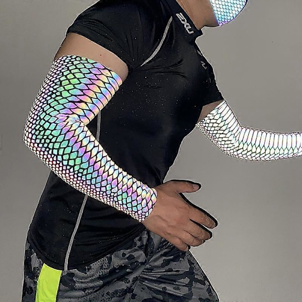 Regnbue Reflekterende Holografiske Glow Kompressionsærmer - 1 Par Zebra Print 40CM