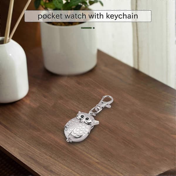 Pöllö taskukello avaimenperällä 40 x 25 mm hopea