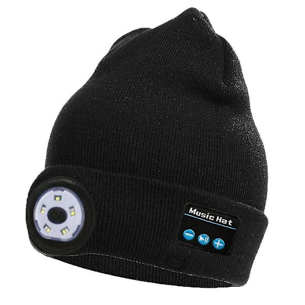 #Bluetooth strikket hue, udendørs lyshue, led lys, musik, sort#