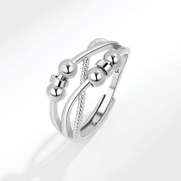 Sølv Anti-Stress Ring for Kvinner, Roterende Angstring, Justerbar