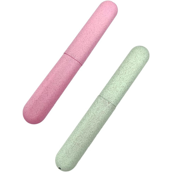 2 stk. Tandbørstebeskytter (Pink + Grøn), Hvedehalm, Bærbar Tandbørste