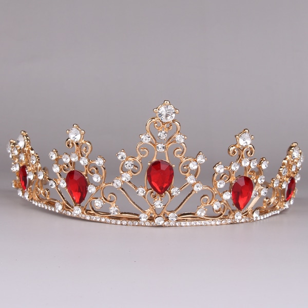 #1 Rød Gemsten Krone Barok Dronning Krone Rhinestone Krone Bryllup Tiara Bryllup Fest Tiara#