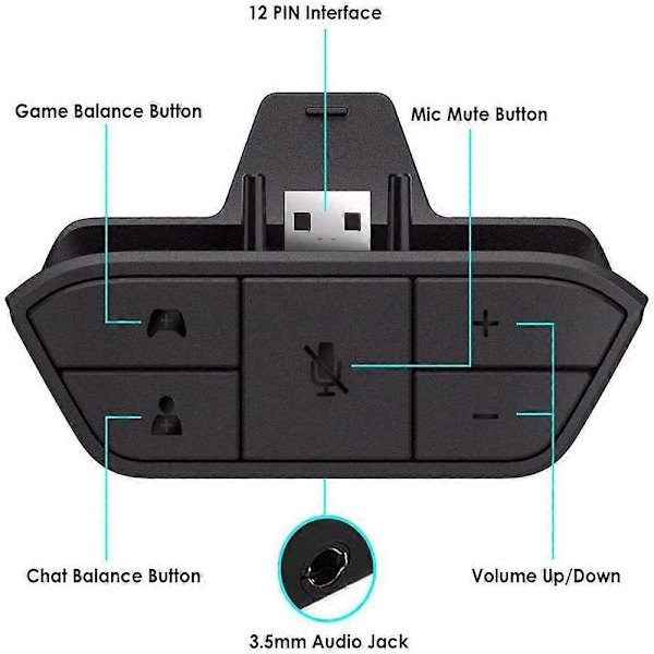 Stereo Headset Adapter til Xbox One/One S/Elite 1&2/til Xbox Series X|S Controllers, Mic Headphone Adapter til Xbox One Controller
