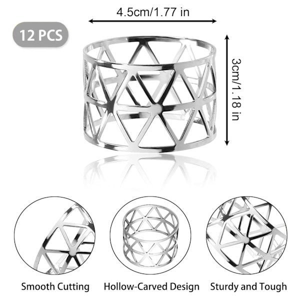 #12 stycken silver prism servettringar#