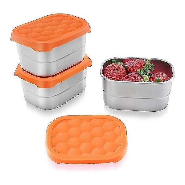 Snackbeholdere i rustfrit stål til børn, lette at åbne, lækagesikre, små madbeholdere med silikonelåg, madkasse, 3 stk.