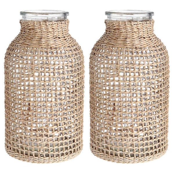 2 st Rustik Bondgårdsvas Handvävd Boho Glasvas Dekorativ Torkad Blomvas