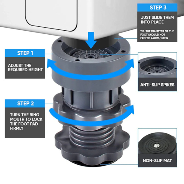 4 Stykker Vaskemaskine Anti-Vibration Måtte, Justerbar Vask