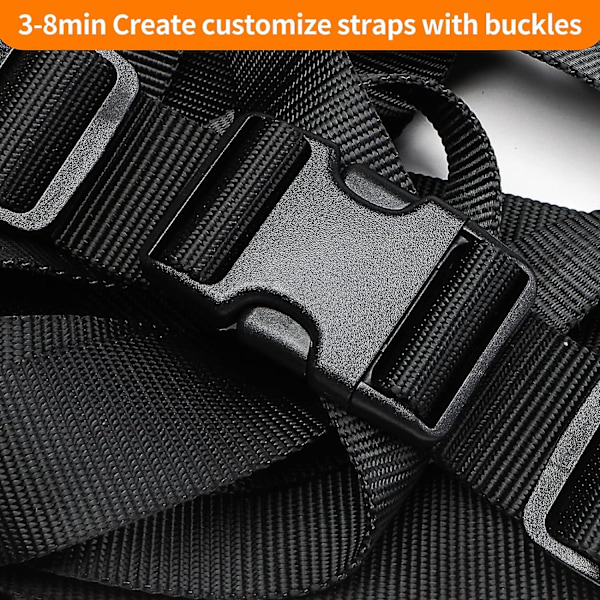 Kraftige spænder og remsæt 1\": 4 m tyk nylon webbing, 5-pak justerbare hurtig sideudløser plastikspænder, 10 tri-glide glideclips