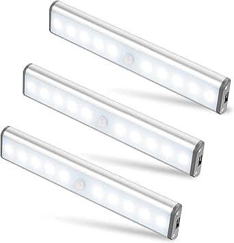 3-pak Oppgradert USB-oppladbare 10 LED Magnetiske Bevegelsessensor N