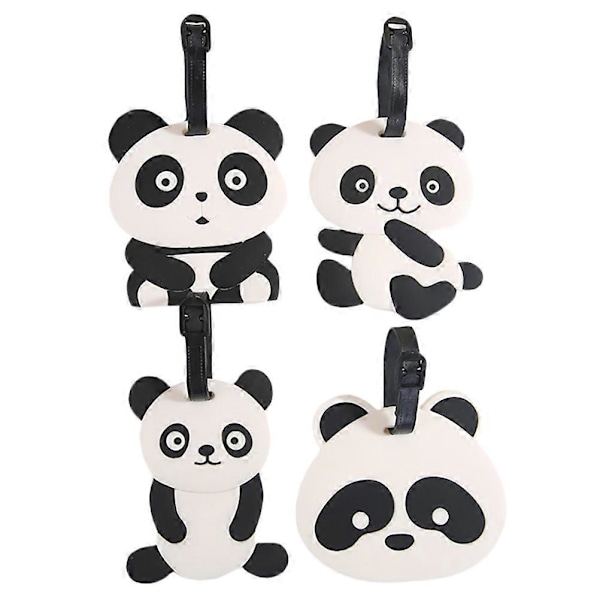 1 Setti 4 kpl Suloisia Sarjakuva Panda Matkatavaralappuja Matkalaukkulappuja (Valkoinen Musta)