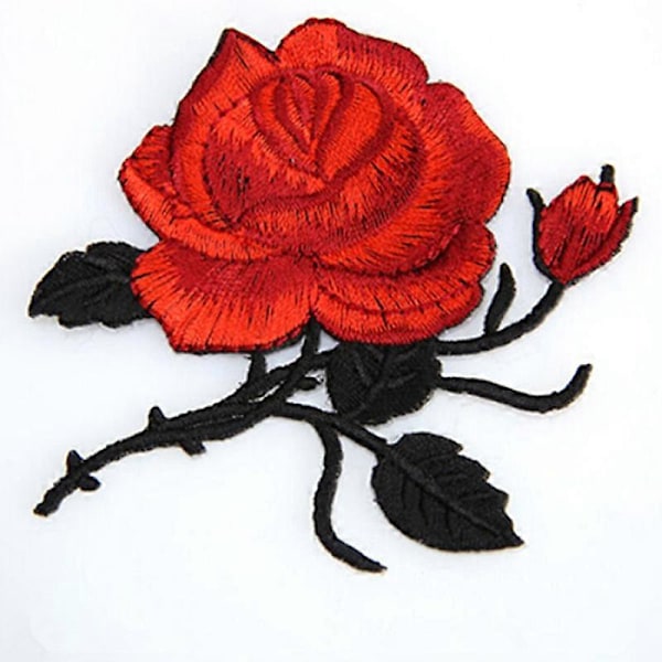 2 st DIY Röd Ros Broderi Sy Patch Broderad Blommig Applikation Stryk på Märken
