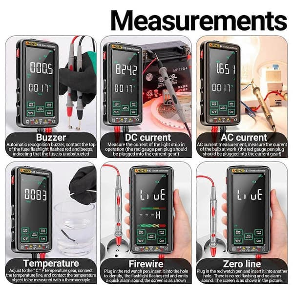 683 Smart Multimeter High-End Touch 6000 Tællinger Multimetro Test Genopladelig Multitester AC/ Tester Værktøj Sort