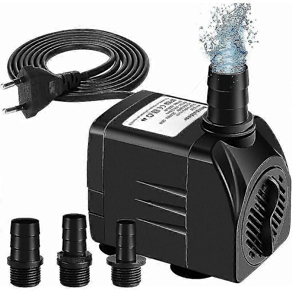 Upotettava vesipumppu, 65W 3000L/H Mini akvaariopumppu, säädettävä suihkulähdepumppu lammikkoon, akvaarioon, 3 suutinta, 3m johto (20-30DB melu)