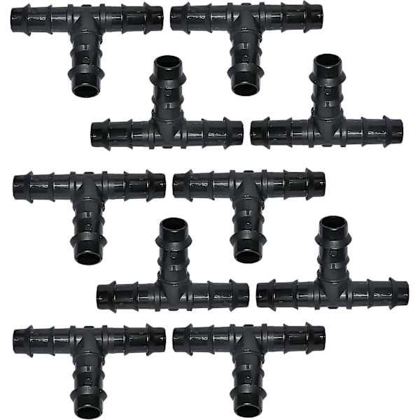 Sett med 10 stk. 16 mm ''T''-koblinger/fordelere for hageslange - ''T''-formet skjøt for dryppvanningssystem