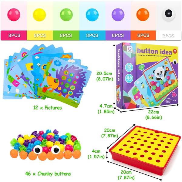Mosaikleksaker - 12 kort och 46 knappar (igelkott)，barnmosaik