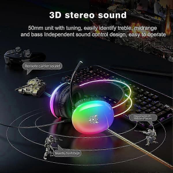 ONIKUMA Gaming Headset med RGB Dynamisk Belysning Kablet Over-Ear Headset med Støyreduserende Mikrofon