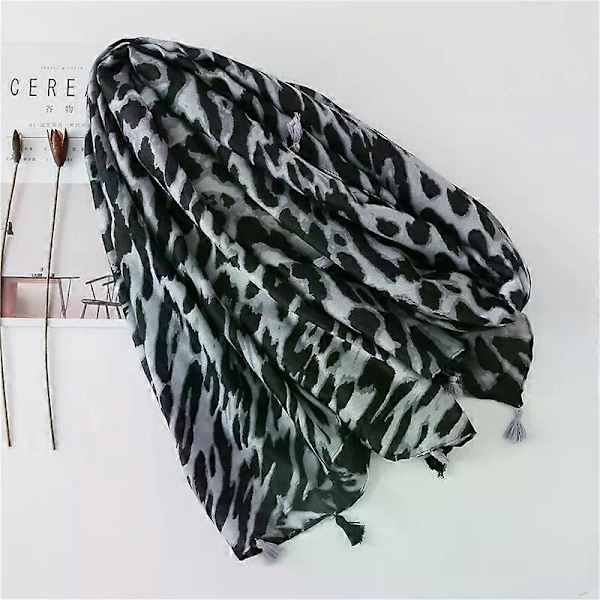 Dam Chic Leopard Djurmönstrad Sjal Mode Klassisk Bomull Linne Sjal Med Tofs Lång Varm Strand Sjal Stola Alla Säsonger