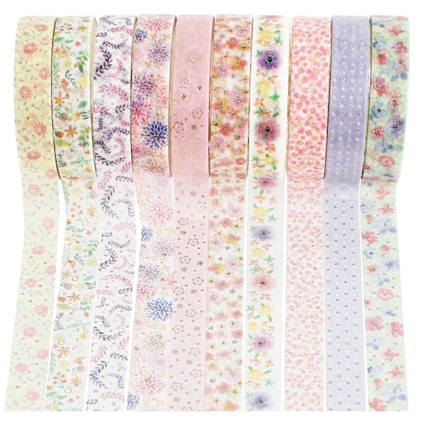10 Rullar Washi Tejp Varmstämpling Blommig Tejp Handbok Tejp Set för Scrapbook