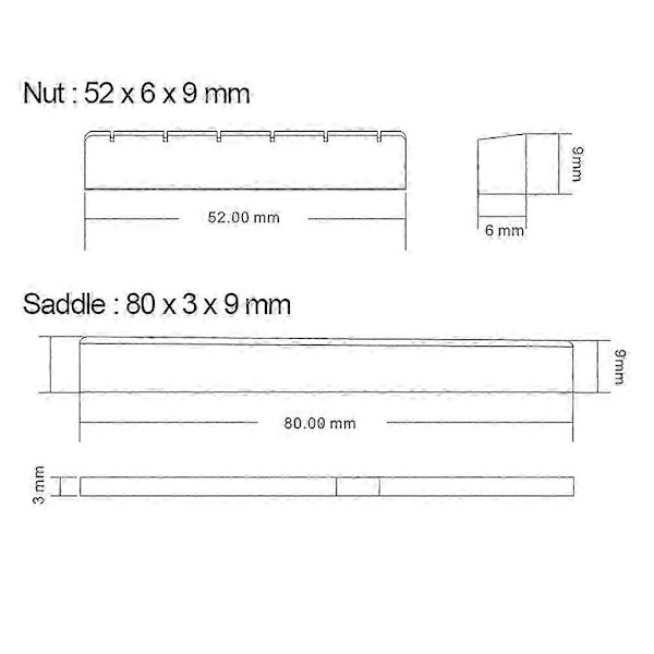 6-strängad benstall för klassisk gitarr, sadel och mutter, reservdelar 80 mm 52 mm för 6-strängad akustisk gitarr