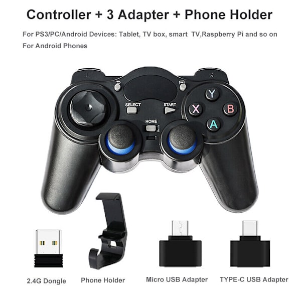 PS3:lle, PC:lle, TV-bokseille ja Androidille tarkoitettu 2.4G langaton peliohjain