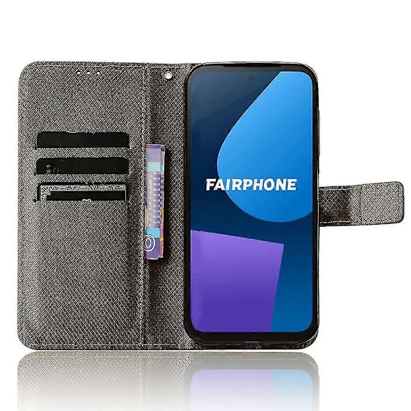 Fairphone 5 Kotelolle Timanttikuvioinen Jalusta Puhelinlompakko Pu Nahkakansi
