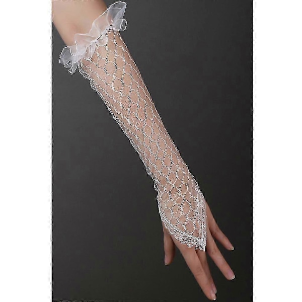 Bröllopshandskar i spetsnät för damer, fingerlösa, armbågslånga, långa handskar för bröllopsfest