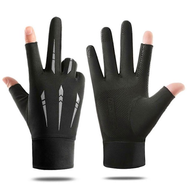To-fingerhansker med åpne fingre for voksne menn og kvinner, søte, myke og hudvennlige hansker (farge: svart)