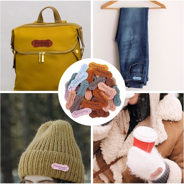 50 stykker (10 farver) Håndlavede Lædermærker, Mikrofiber Vævet Læder