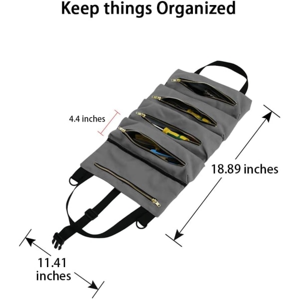 1 stk Lerretholder for verktøy (grå), Multifunksjonell verktøypose med 5 lommer