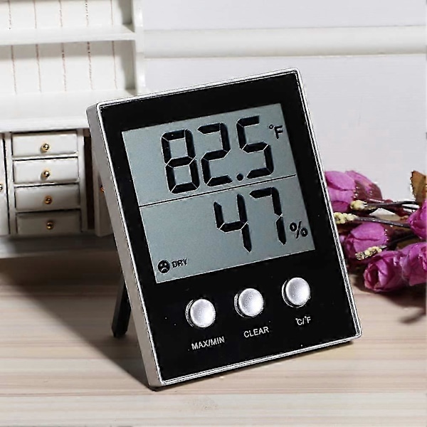 Temperatur- och fuktighetsmätare, elektronisk LCD-display inomhus hygrometer, för hemväxthus