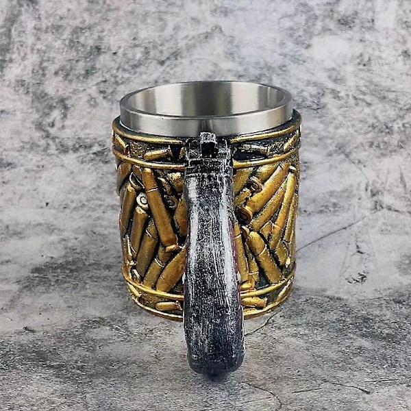 Ölmugg i rostfritt stål med kulmönster, Revolver Gun Bullet Beer Cup, present till pojkvän, far
