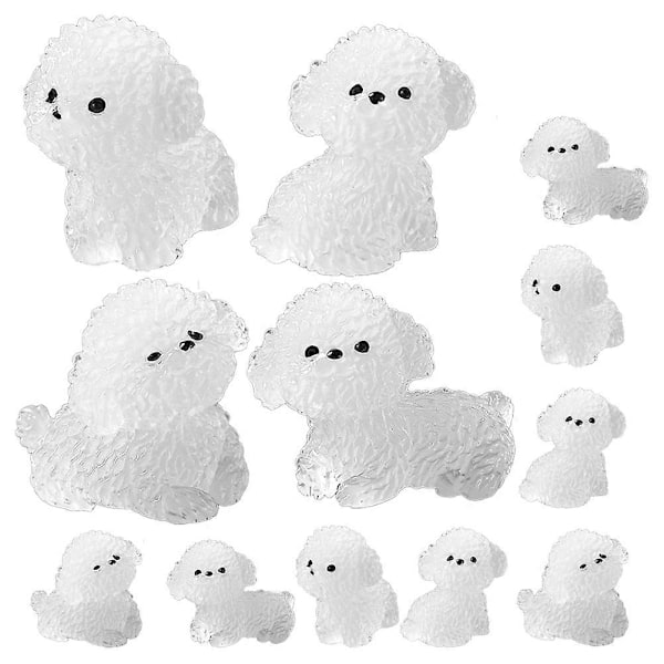 12 stk. Selvlysende Mini Hundefigurer Miniature Resin Dyrefigur Mikro Landskab Bonsai Dekoration
